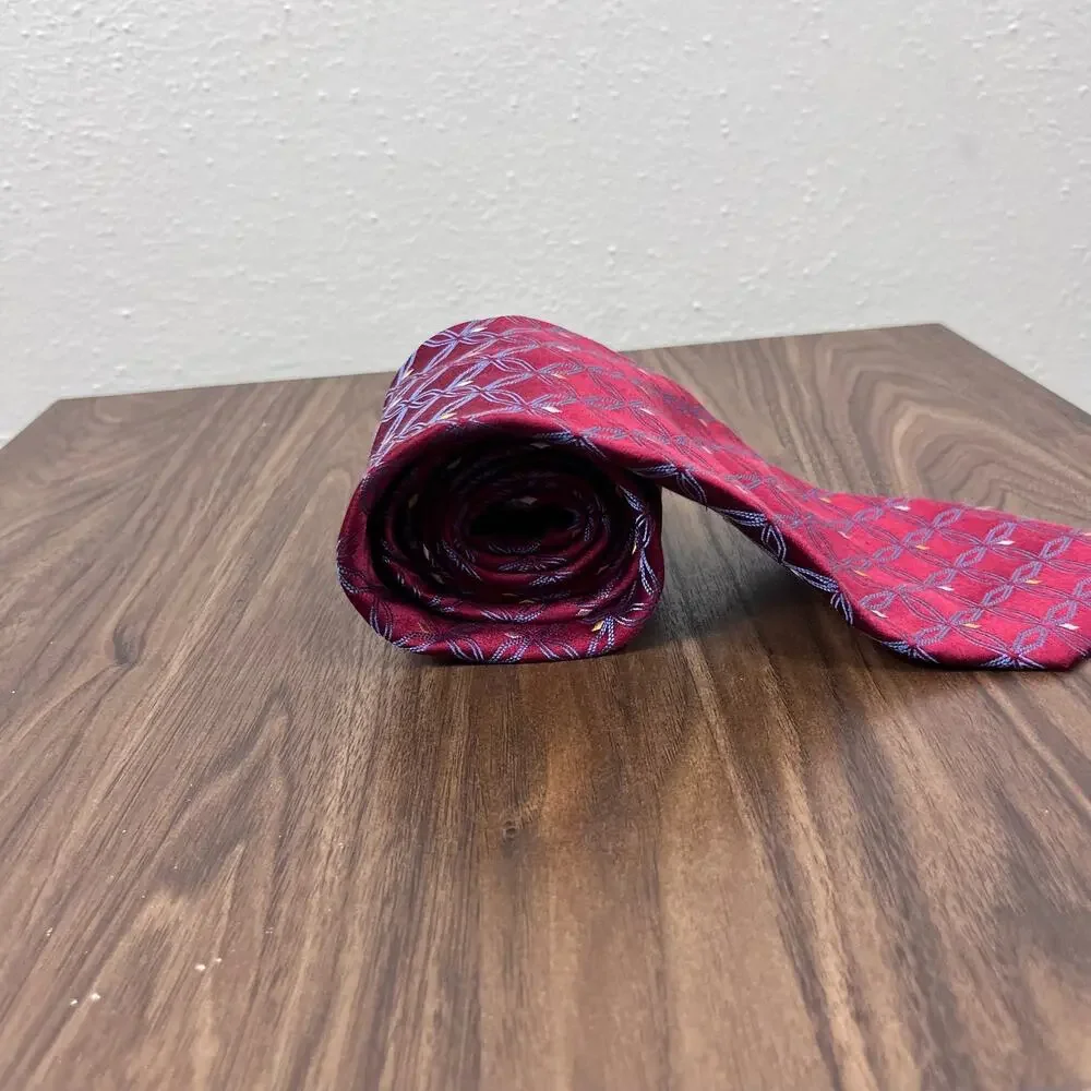 J.S. Blank & CO. Men's Red Silk Classic Geometric Silver Designer Neck Tie